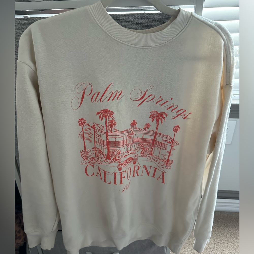 PINK Palm Springs California Cream Graphic Sweatshirt -